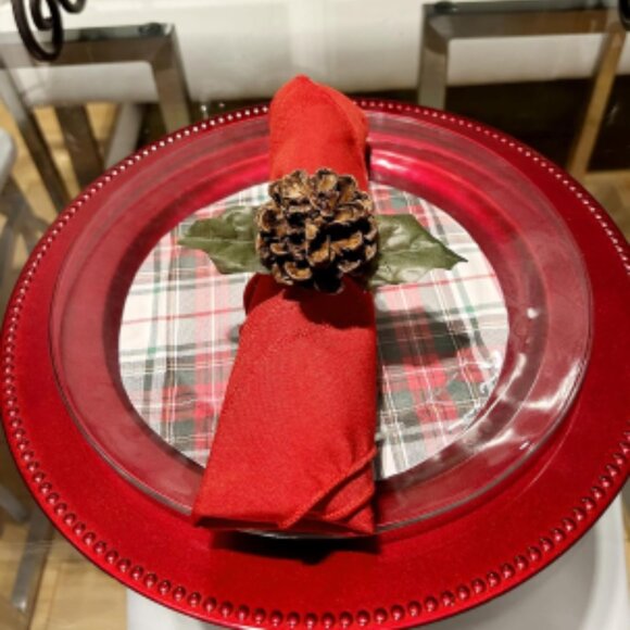 10 Pcs Red Charger Plates, 13" Round Beaded Plate Plastic Chargers, - Picture 3 of 5